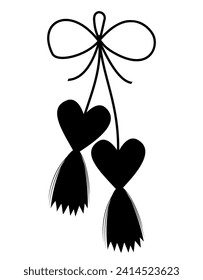 Silhouette Martenitsa amulet hearts. Martisor holiday. Romantic tradition folk symbol made of threads. meeting of early spring. Vector black hand drawn