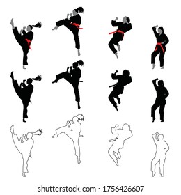 Silhouette Martial Art KARATE On White Background