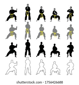 Silhouette martial art KARATE on white background