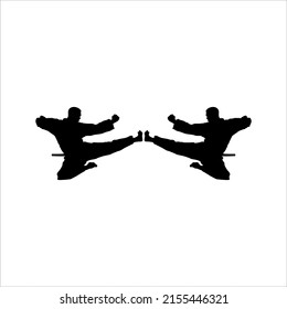 Silhouette of Martial Artist Kick (Taekwondo, Karate, Pencak Silat, Kungfu) for Logo or Graphic Design Element. Vector Illustration