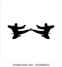 Silhouette de Martial Artist Kick (Taekwondo, Karate, Pencak Silat, Kungfu) para logotipo o elemento de diseño gráfico. Ilustración vectorial