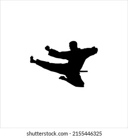 Silhouette of Martial Artist Kick (Taekwondo, Karate, Pencak Silat, Kungfu) for Logo or Graphic Design Element. Vector Illustration