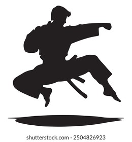 Silhouette des Kampfkünstlers Kick (Taekwondo, Karate, Pencak Silat, Kungfu).