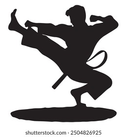 Silhouette des Kampfkünstlers Kick (Taekwondo, Karate, Pencak Silat, Kungfu).