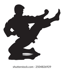 Silhouette of Martial Artist Kick (Taekwondo, Karate, Pencak Silat, Kungfu).