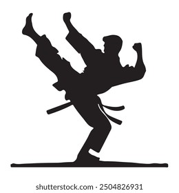 Silhouette des Kampfkünstlers Kick (Taekwondo, Karate, Pencak Silat, Kungfu).