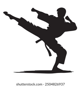 Silhouette des Kampfkünstlers Kick (Taekwondo, Karate, Pencak Silat, Kungfu).