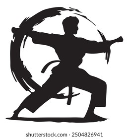 Silhouette des Kampfkünstlers Kick (Taekwondo, Karate, Pencak Silat, Kungfu).