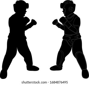 Silhouette. Martial arts. Single combat. Graphic drawing. Duel of two fighters. Can be used for diplomas, illustrations, web design.