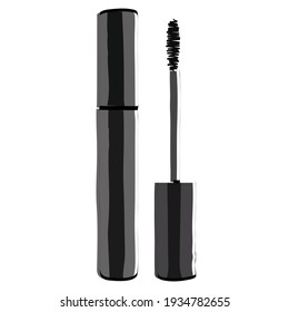 Silhouette of mascara. Makeup accessory. Vector illustration.