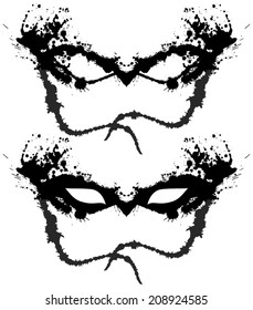 Silhouette of masquerade masks made by blots. Two variants of the slots.