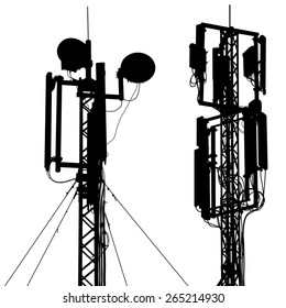 Silhouette mast antenna mobile communications. Vector illustration.