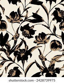 silhouette meadow flowers seamless pattern, Retro style design for fashion , fabric, web, wallpaper ,wrapping and all prints on vintage brown background