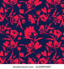 silhueta prado flores padrão sem costura, design estilo retro para moda, tecido, web, papel de parede, envoltório e todas as impressões em fundo vintage
