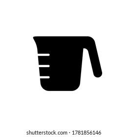 Silhouette Measuring Cup With Pour Spout, Handle. Outline Icon Of Kitchen Utensils. Black Illustration Of Dish To Measure Liquid, Dry Cooking Ingredients. Flat Isolated Vector Emblem, White Background