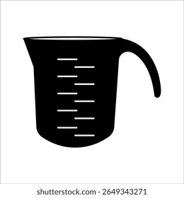 Silhouette Measuring cup with pouring funnel, handle. Kitchen utensils outline icon. Black illustration of dishes for measuring liquid and dry cooking ingredients on black and white background.