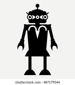 silhouette of mechanical female robot, vector robot icon