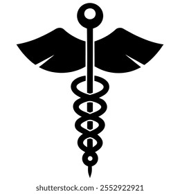 silhouette medical aesculapius icon vector art on white background