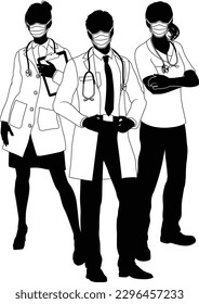 Silhouette medical services healthcare workers doctors team people.