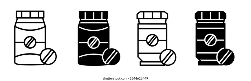 Silhouette of medicine bottle icon illustration on white background. Medicine bottle icon set for business. Stock vector.