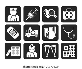 Silhouette Medicine and health care icons - vector icon set