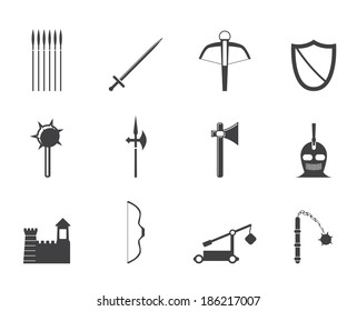 Silhouette medieval arms and objects icons - vector icon set 