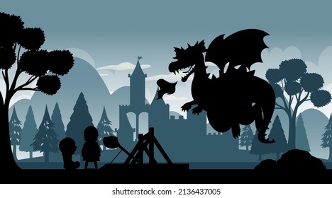 Silhouette medieval cartoon background illustration