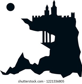 silhouette of a medieval castle on the island