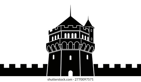 Silhouette of a medieval castle tower