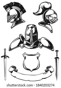 Silhouette medieval knight helmet engraving vector