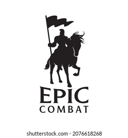 Silhouette Medieval . Knight logo design. epic combat Gaming. Warrior logo icon.