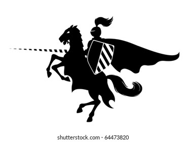 Silhouette Of Medieval Knight On The Horse