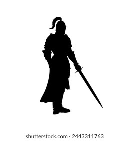silhouette of a medieval knight with a sword	