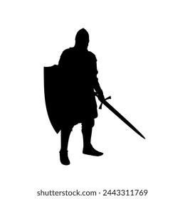 silhouette of a medieval knight with a sword	