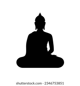 Silueta meditando estatua de buddah, ilustración vectorial aislada en blanco