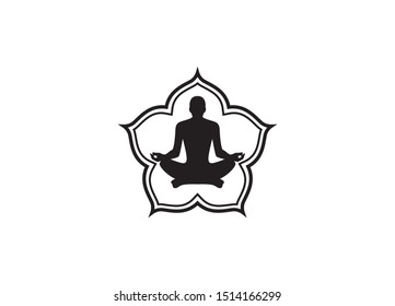 Silhouette of a Meditating Figure Surrounded by a Stylized Floral Design Enhancing Spiritual Serenity