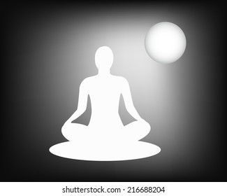 Silhouette meditating with full moon vector illustration