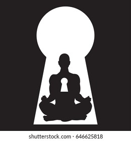 Silhouette of a meditating man in a key hole vector