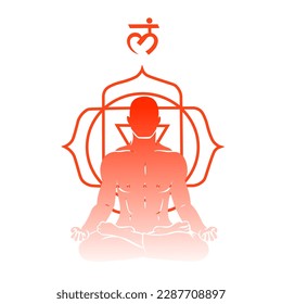 Silhouette of meditating man and symbol of Muladhara (root chakr