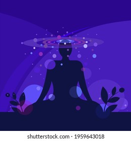 Silhouette of a meditating person surrounded by energy fields