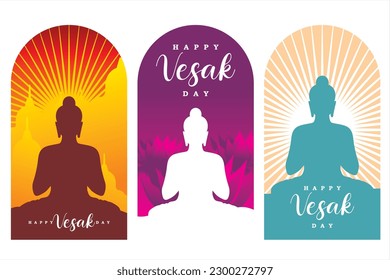 Silhouette meditation buddha. Gradient vesak day illustration