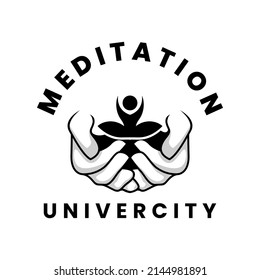 Silhouette meditation university logo design template