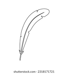 The silhouette of a medium-sized bird feather on a white background. Vector image.