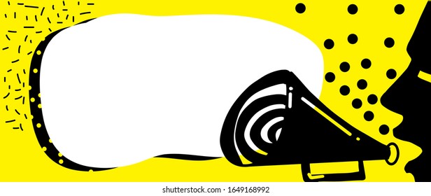 Silhouette Megaphon mit Sprachblase. Lautsprecher. Banner für Business, Marketing und Werbung. Vektorillustration