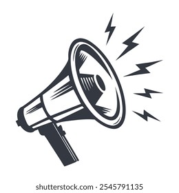 Ilustração de vetor de megafone da silhueta para o distintivo do logotipo e o design do rótulo