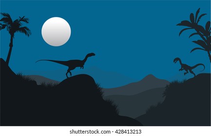 Silhouette of Megapnosaurus in hills at the night
