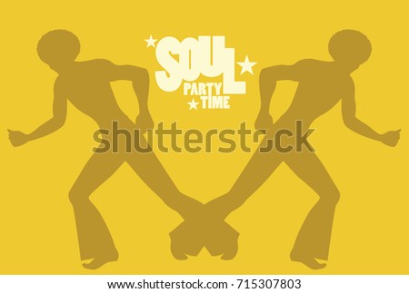 Silhouette of men dancing soul, funky or disco music. Retro Style.