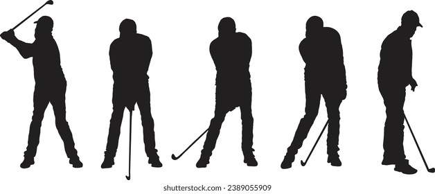 Silhouette men golf golfer golfing action in the ground vector sport eps
