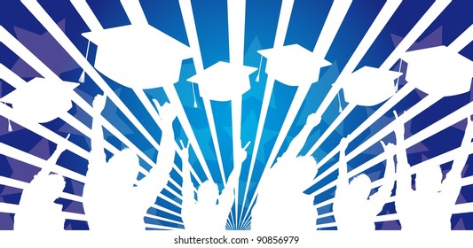 silhouette men graduate hat over blue background. vector