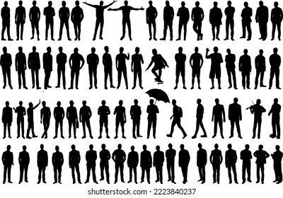 silhouette men, guys set isolated vector